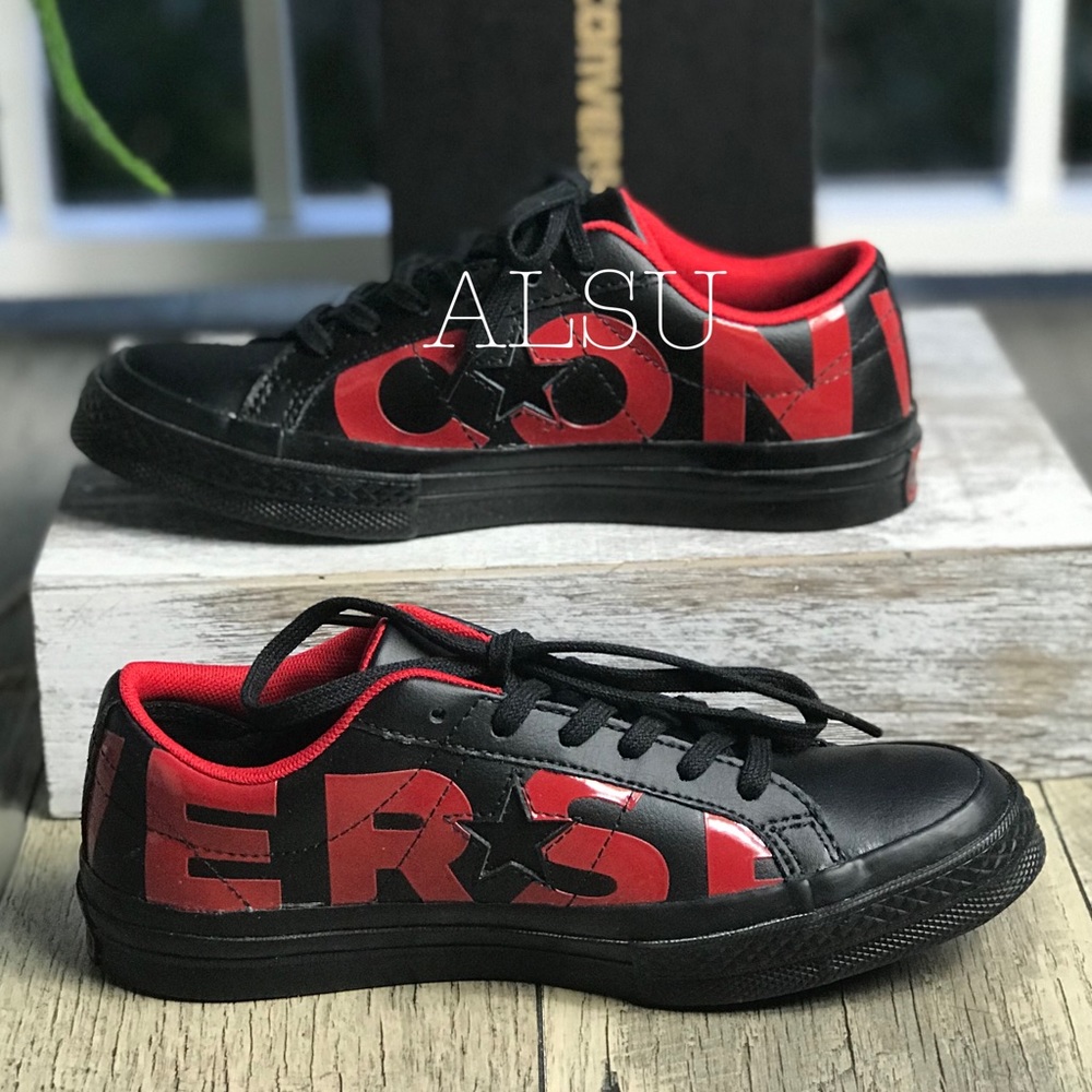 Converse One Star⭐️OX  Black Red Leather W AUTHENT - Picture 2 of 8